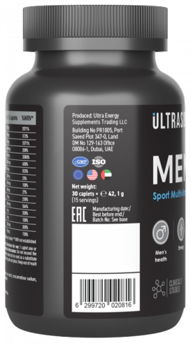 Ultrasupps Men's Sport Multivitamin, Менс Спорт Мультивитамин, 30 капсул