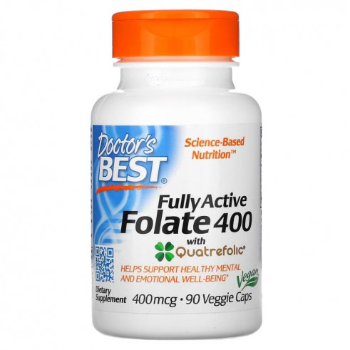 Doctor's Best Fully Active Folate 400, Фолиевая кислота с витамином С, 90 вег.капс