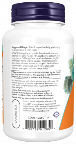NOW Cal-Mag Caps, Кал-Маг Капс, 120 капсул