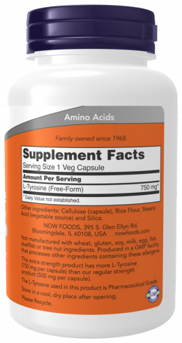NOW L-Tirosine, L-Тирозин, 90 капсул